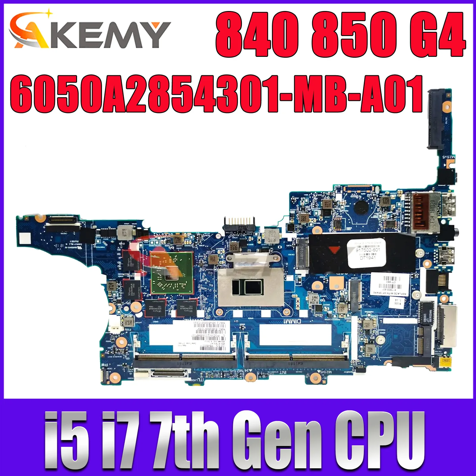 

For HP EliteBook 850 G4 840 G4 Laptop Motherboard 6050A2854301-MB-A01 Mainboard With I5 I7 7th Gen CPU 216-0868010 GPU