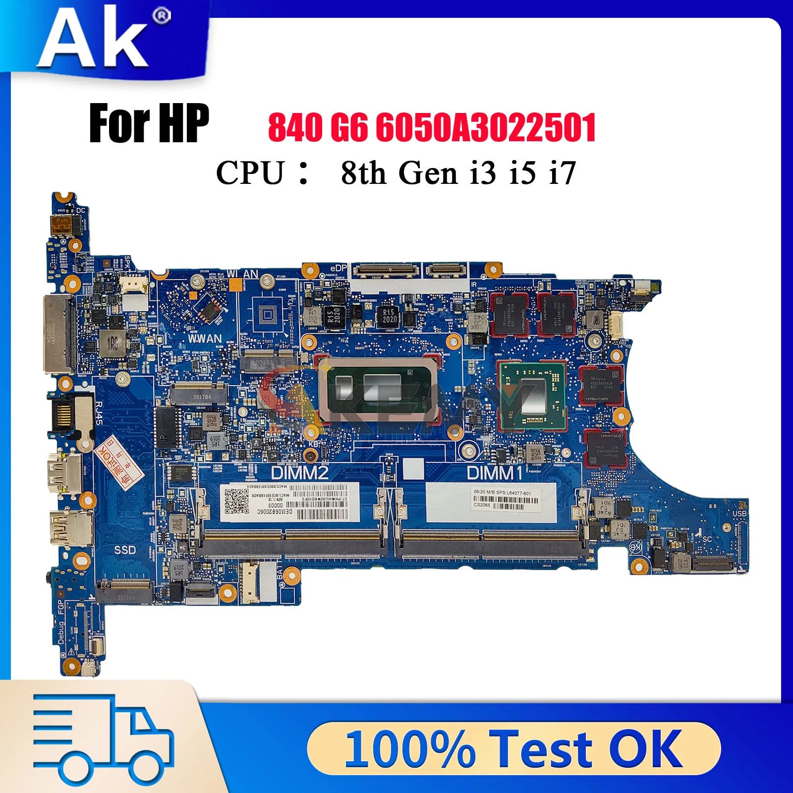 

6050A3022501 для ноутбука HP EliteBook 840 G6 850 G6, материнская плата L62756-601 с процессором i5 i7 V2G, 100% полностью протестировано