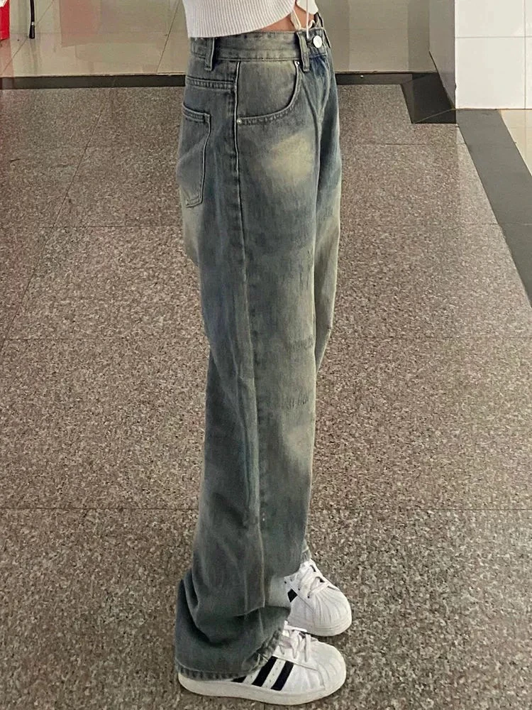 High Waist Loose Slim Women Jeans Simple Basic Distressed Woman Jeans Fashion Street Casual Loose Wide Leg Pants Female Chicly