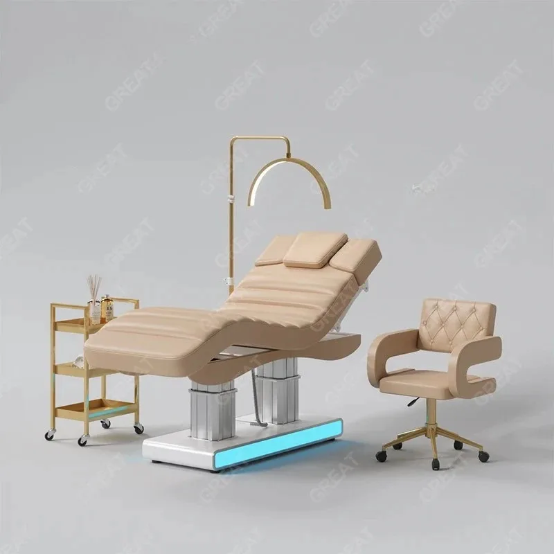 طاولة تدليك فاخرة شديدة التحمل وسرير كهربائي للتحكم في الاستلقاء 4 محركات لعيادة الصالون سرير سبا مع إضاءة #5