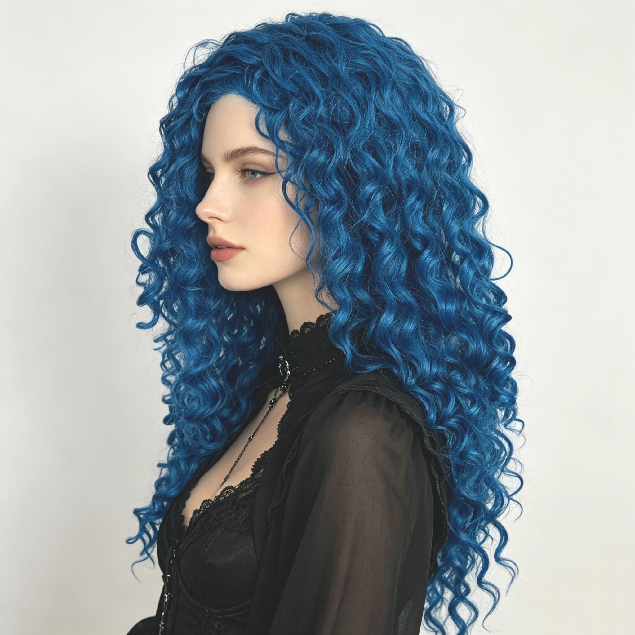 Perruque de cosplay bleue bouclée, cheveux synthétiques de longueur moyenne pour femmes, pour cosplay et Halloween