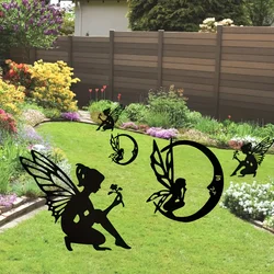 1pc Flower Fairy Elf Garden Decoration Ground Insert Iron Craft Art Garden Courtyard Lawn Decor Garden Sculpture Ornaments