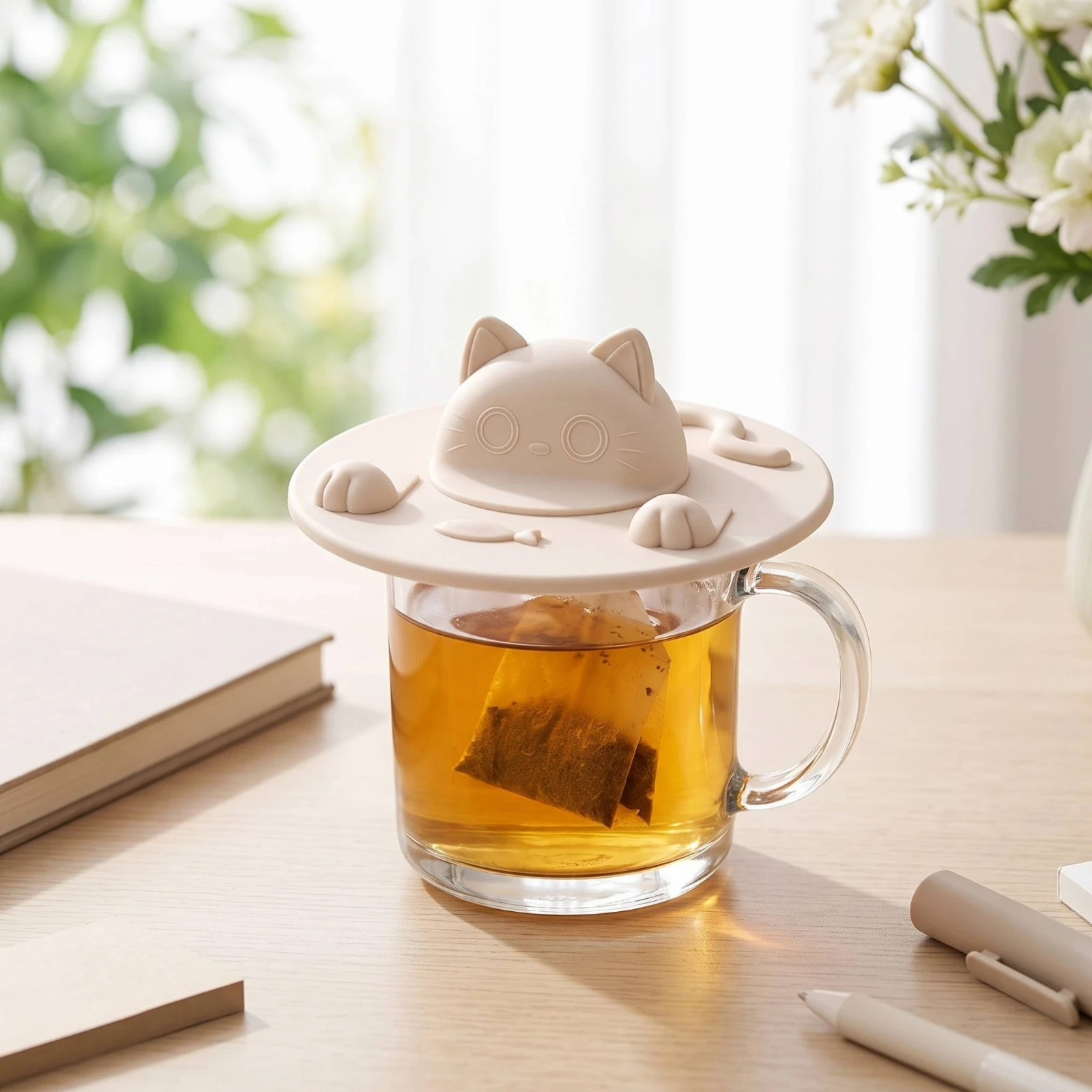 Silicone Cup Lid Non Cup Lid with Phone Stand Mug Cover Easy to Clean Drink Cover Flexible for Office Workers, Desk