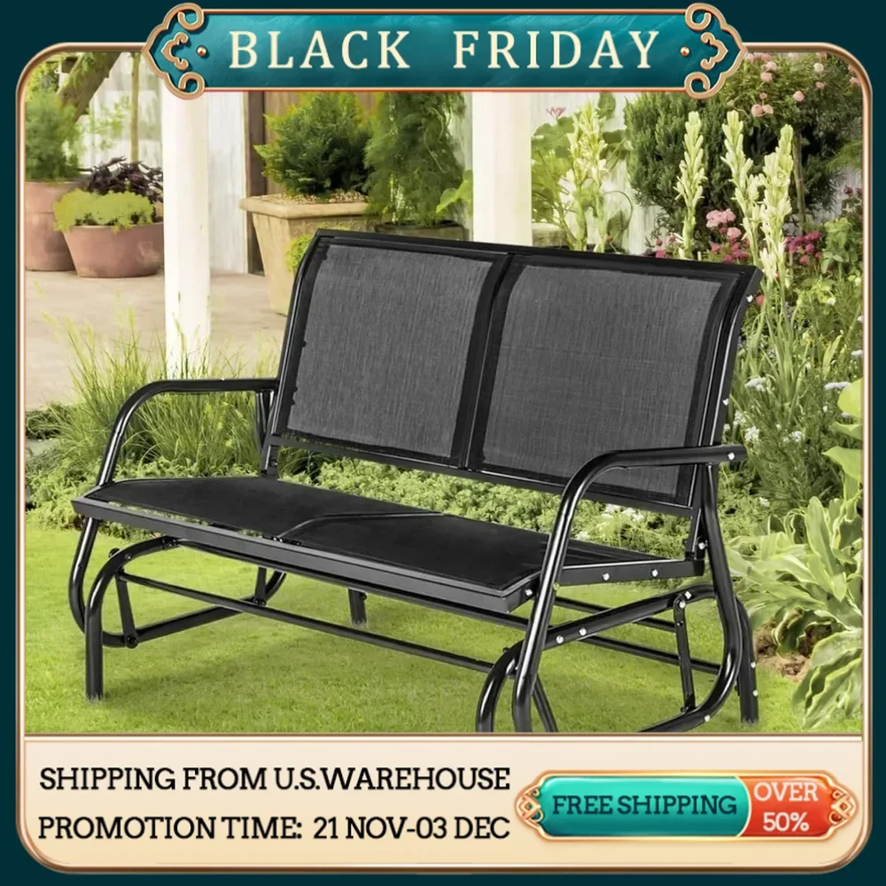 Outdoor Glider Bench for Outside Patio Gliders Porch Glider Swing Loveseat with Steel Frame for Backyard Garden for 2 Persons