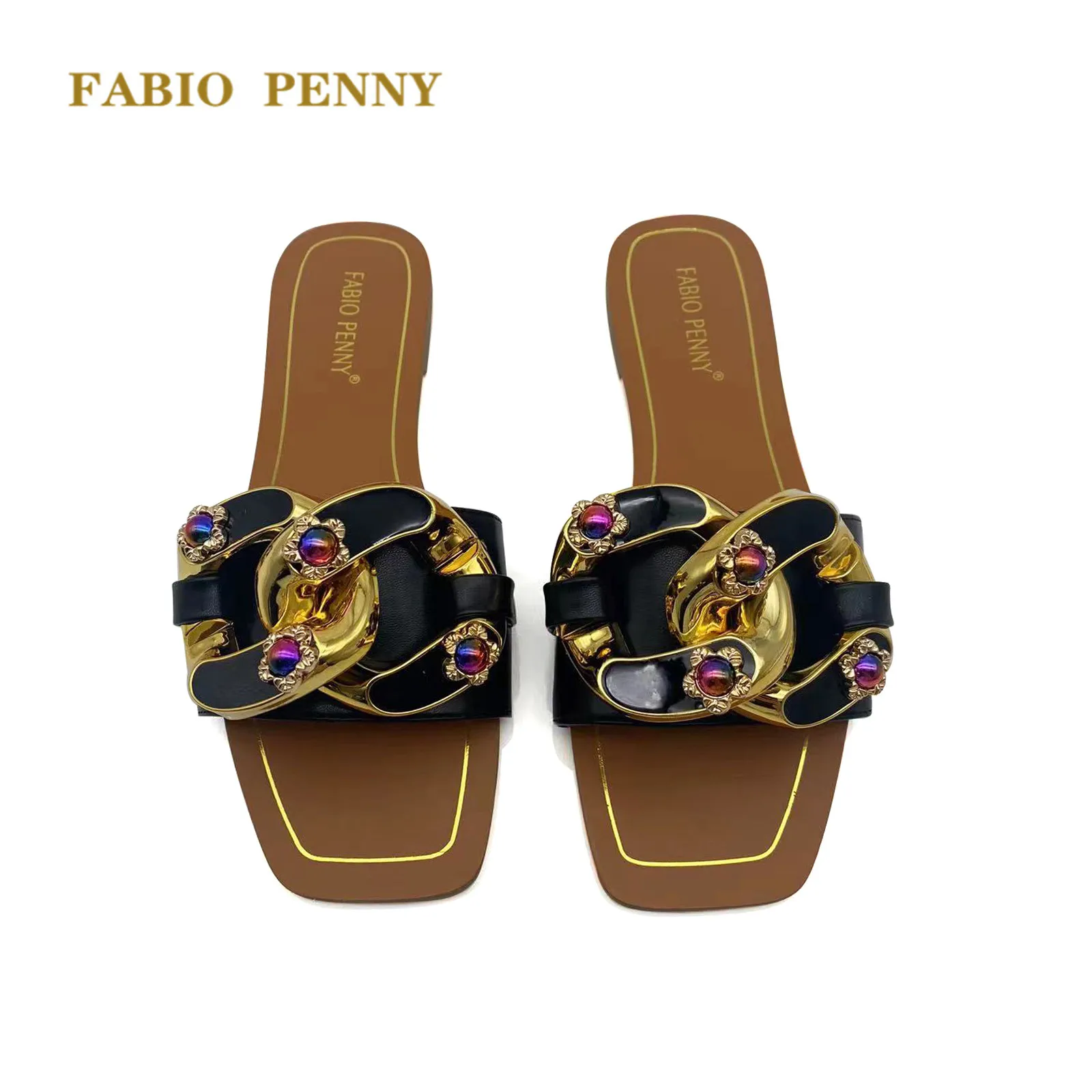 FABIO PENNY's new Italian-style lady's flat slippers holiday party dinner lady's slippers Rhinestone buckle lady's shoes