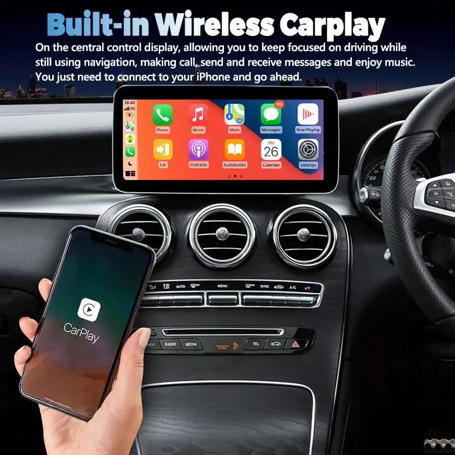 شاشة Carplay للسيارة 12.3 بوصة لسيارة Mercedes Benz C W205 GLC X253 2015-2018 نظام تحديد المواقع التلقائي نافي واي فاي وحدة رأس راديو الوسائط المتعددة أندرويد 13