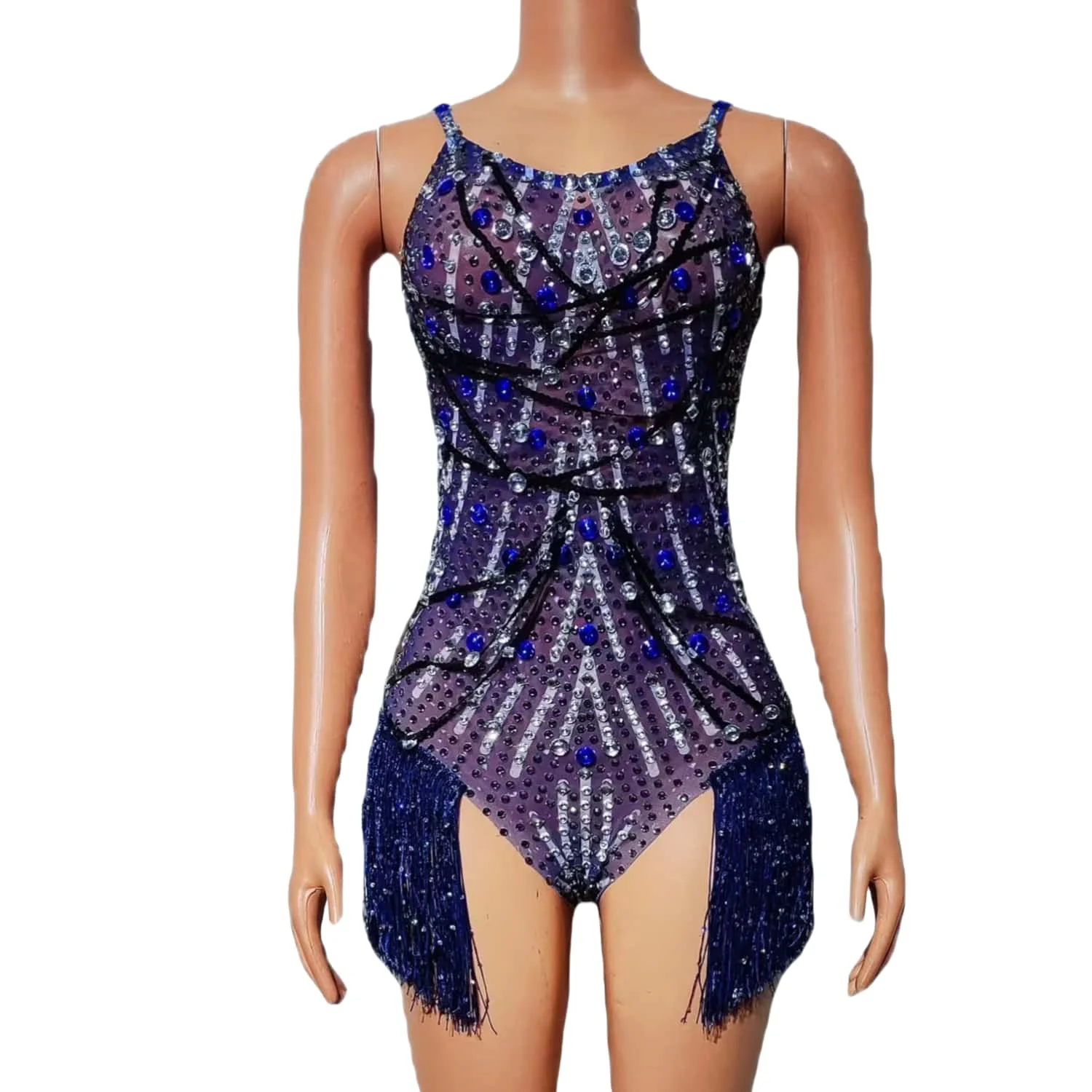 

Sexy Sparkly Rhinestones Tassels Bodysuit Women Birthday Performance Dance Costume Nightclub Singer Dancer Stage Wear Meihua