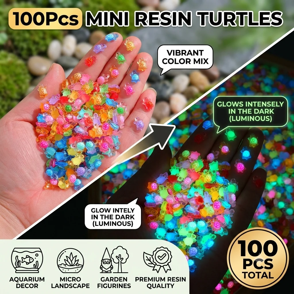 

Mini Resin Turtles Glow In The Dark Luminous Turtle Figurines Miniatures For Micro Landscape Aquarium Garden Decor 100Pcs