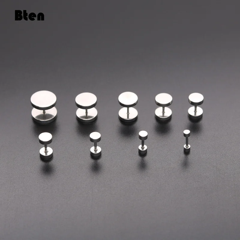 One Pair Black Stainless Steel Round Stud Earrings For Women Dumbbell Pierceing Earrings Men Punk Fashion Jewelry