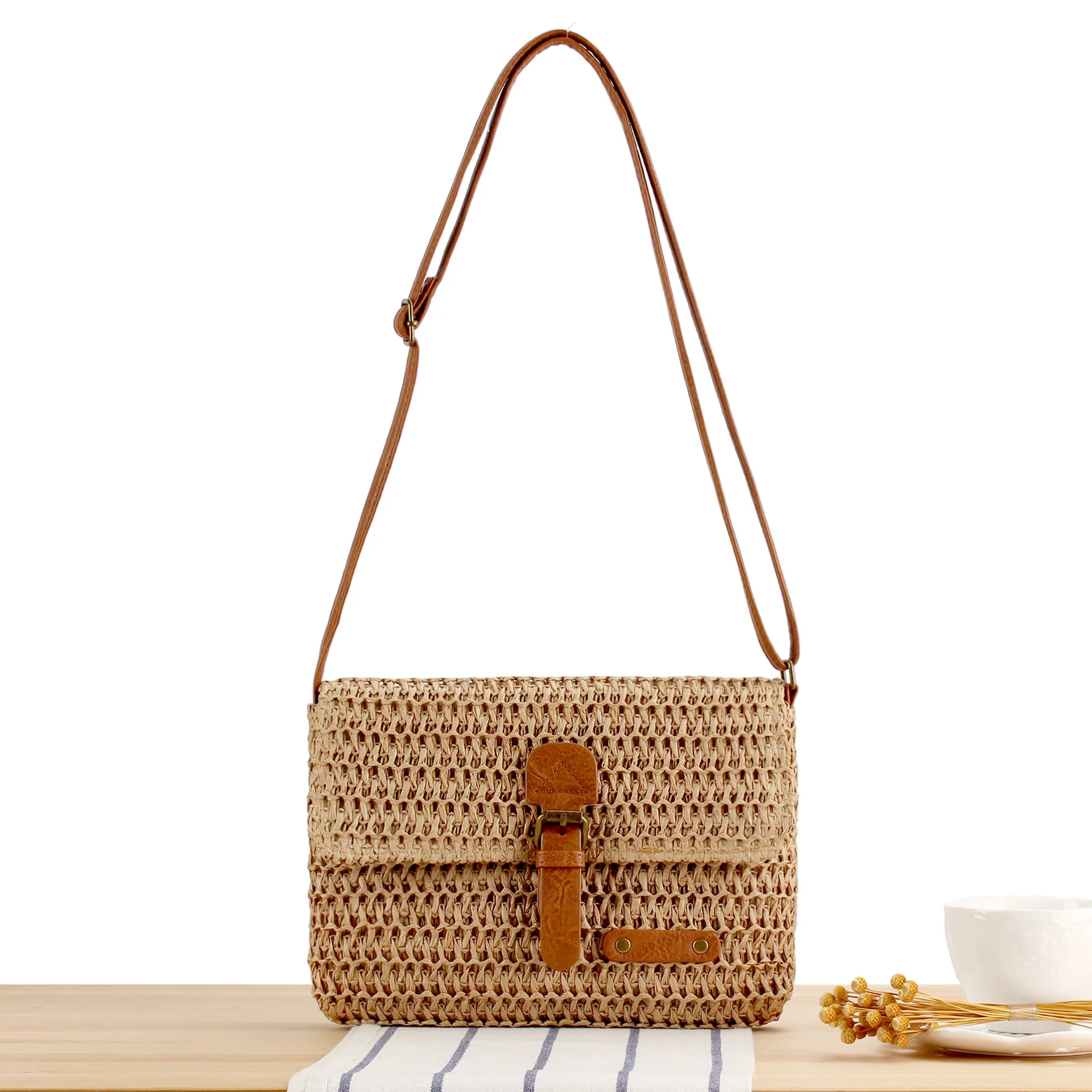 Women Vintage Ethnic Woven Bag Casual Daily Commute Shoulder Bag Minimalist Versatile Beach Vacation Ladies Purse Handbag