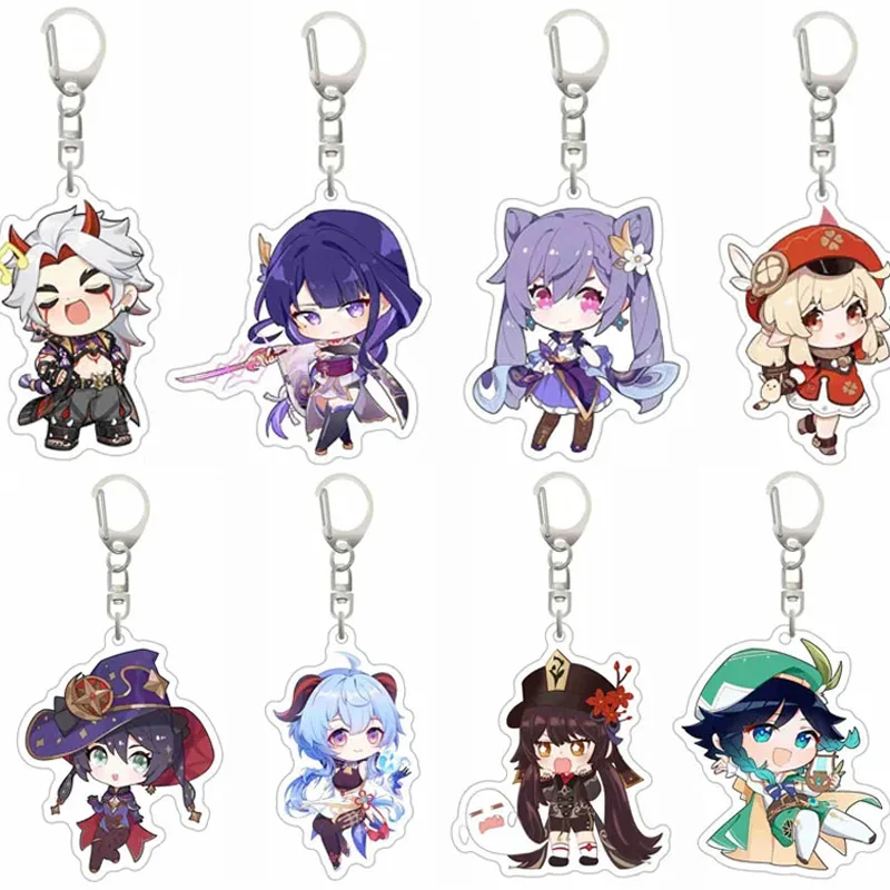 Cartoon Anime Impact Keychain Sigewinne Arlecchino Charlotte Morax Kaeya Xiao Hu Tao Tartaglia Acrylic Figure Cosplay Pendant