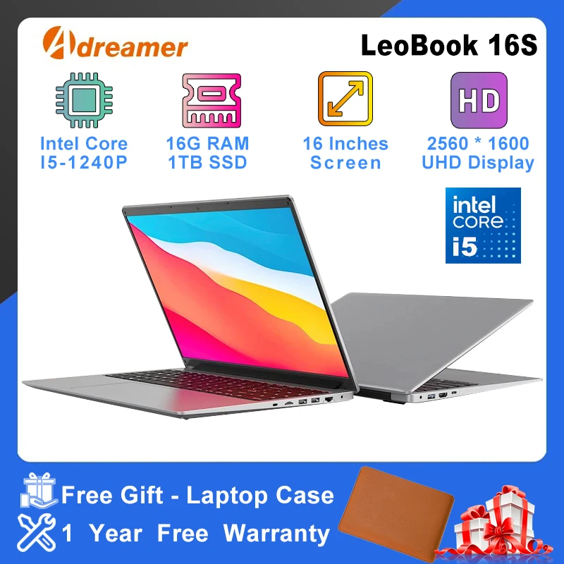 Adreamer 16 بوصة كمبيوتر محمول LeoBook16S 2560*1600 IPS 60 هرتز وحدة المعالجة المركزية إنتل كور i5-1240P 16GB RAM SSD 1 تيرا بايت 16 "كمبيوتر محمول مكتبي للأعمال