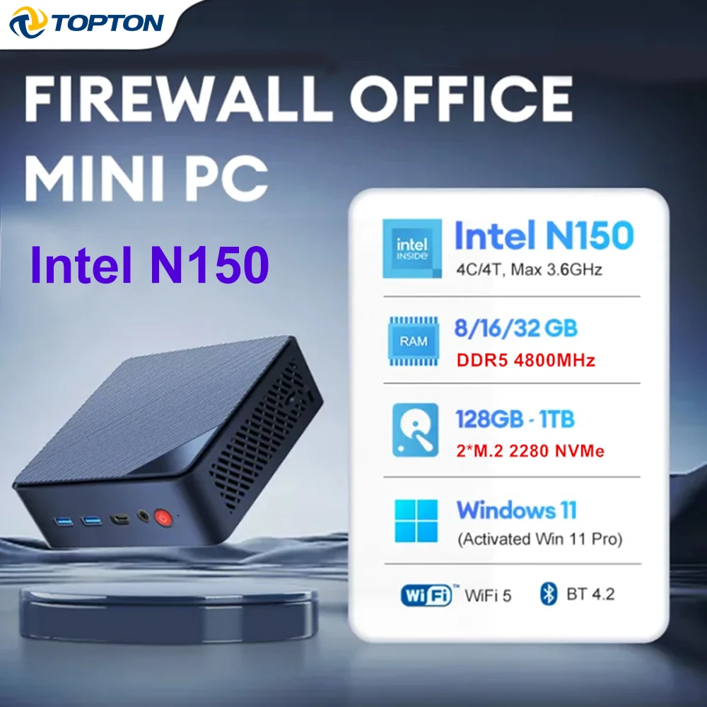 كمبيوتر صغير Intel N150، 2x2.5G LAN (i226)، 2xM.2 NVMe SSD، DDR5، Office/Firewall/NAS Router Server، Windows 11، NUC كمبيوتر صغير #2