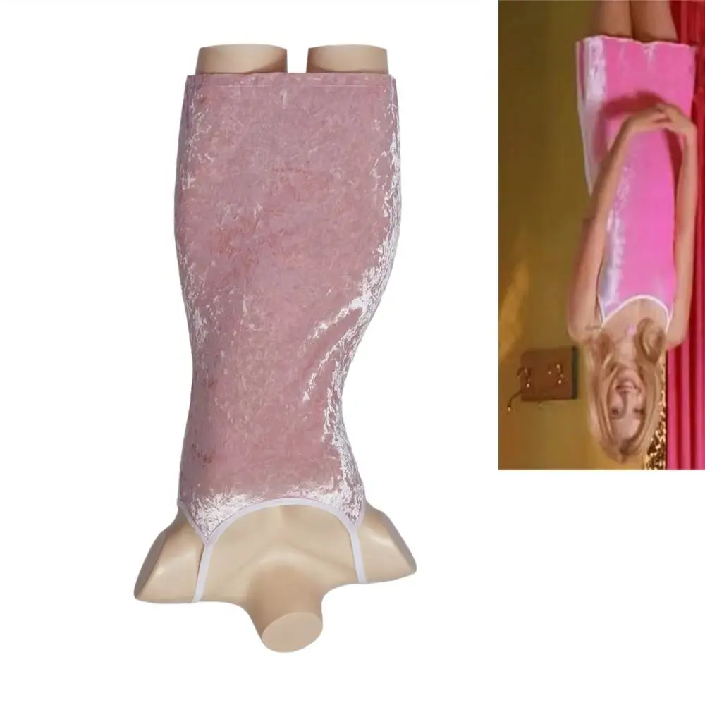 

Movie My Date with The President's Daughter Hailie Cosplay Costume Sexy Sleeveless Mini Dress Halloween Pink Velvet Slip Skirts