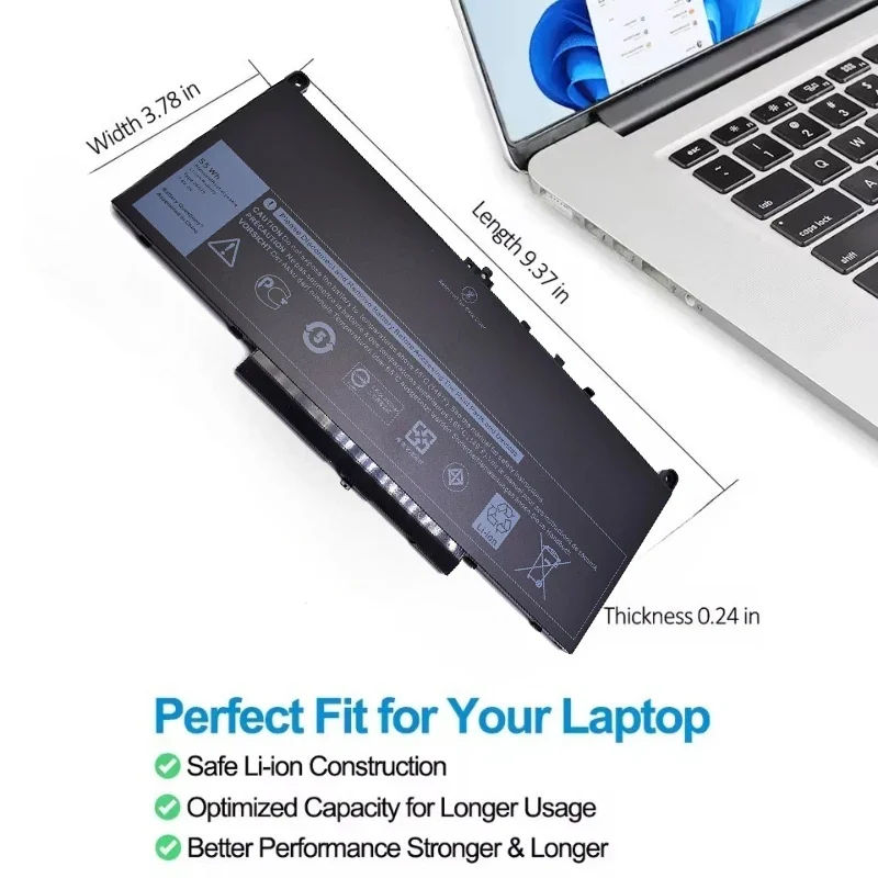 J60J5 242WD 7.6V 55Wh High Capacity Replacement Laptop Battery for De ll Latitude E7270 E7470 E7260 P26S P61G 1W2Y2 MC34Y 0MC34Y