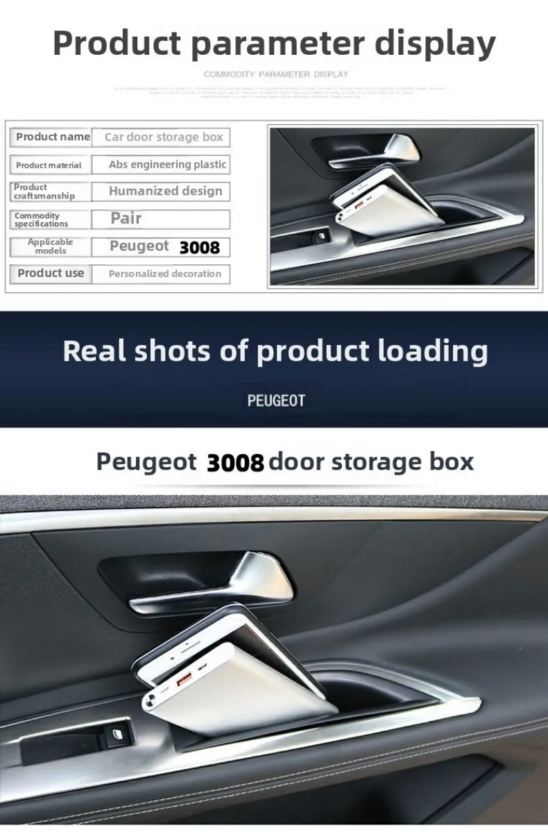 Für Peugeot 3008 GT 2017 2018 2019 2020 2021 ~ 2023 2024 2025 Tür Armlehne Lagerung Box Organizer Aufräumen tablett Innen Zubehör – Detail 7