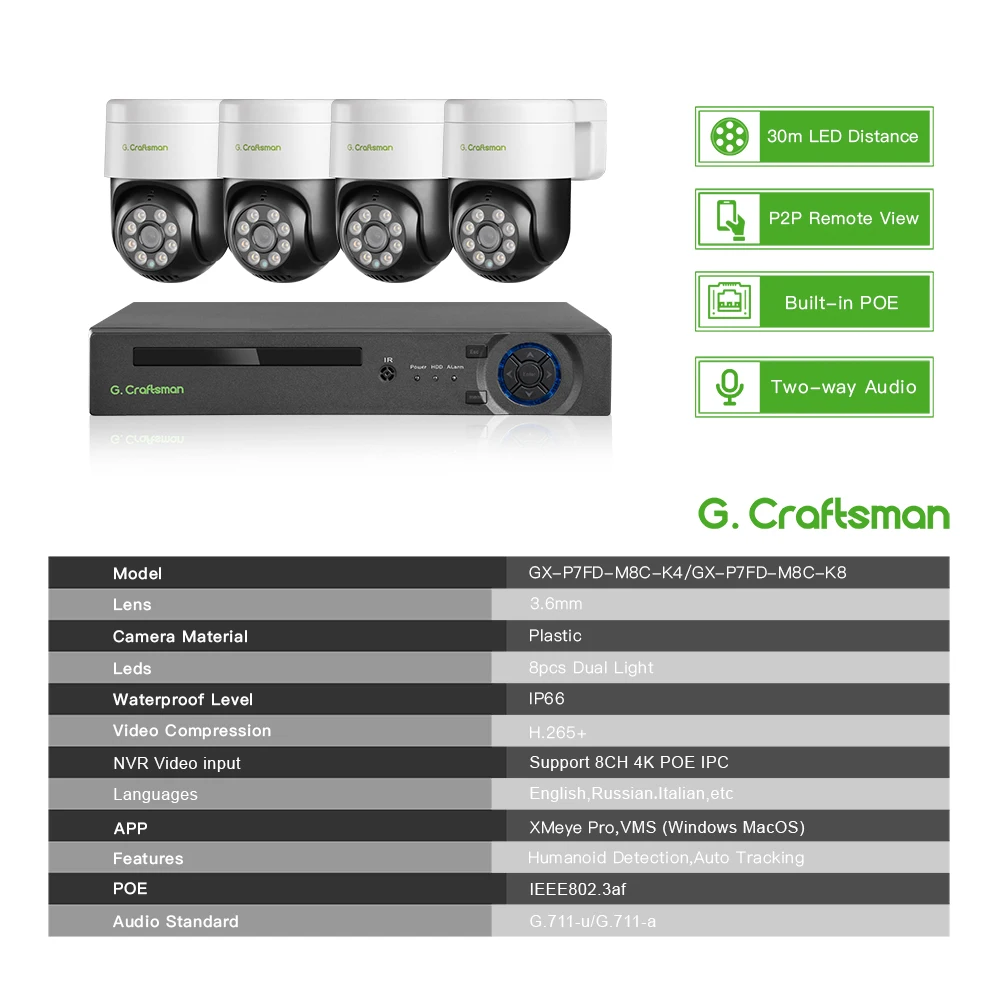 XMeye 8MP POE IP Camera System KIT PT Humanoid Tracking Onvif CCTV Video Surveillance Security Intelligent Alarm G.Craftsman