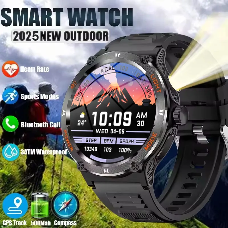 

New 3ATM Waterproof 1.53" KT76 Men Sport Compass LED Flashlight Heart Rate Health Sleep Analysis Bluetooth Call Watch 2025