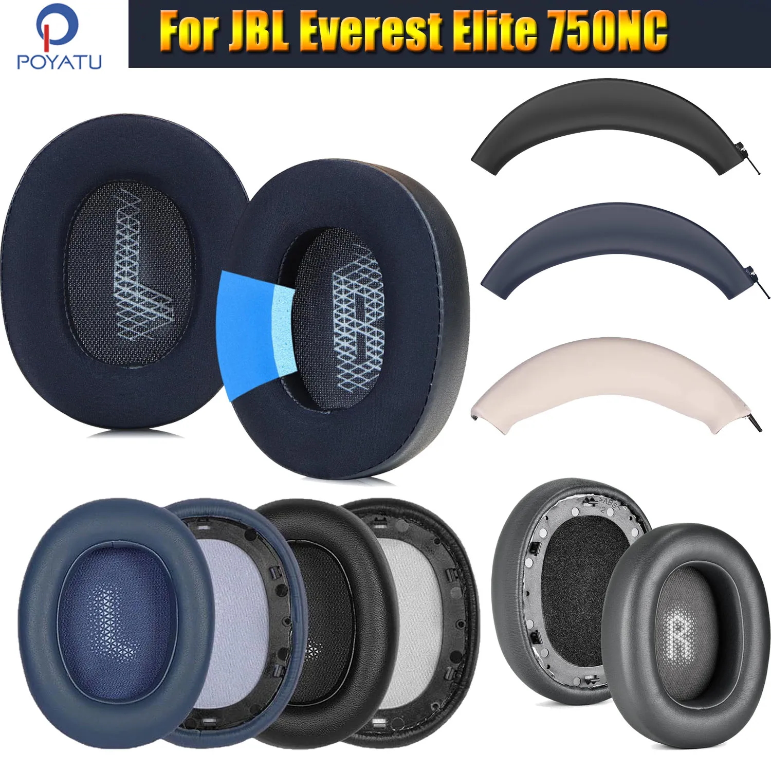 

POYATU подушечки для наушников и чехол на голову на молнии для JBL EVEREST Elite 750NC, чехол для наушников, амбушюры, запасные части