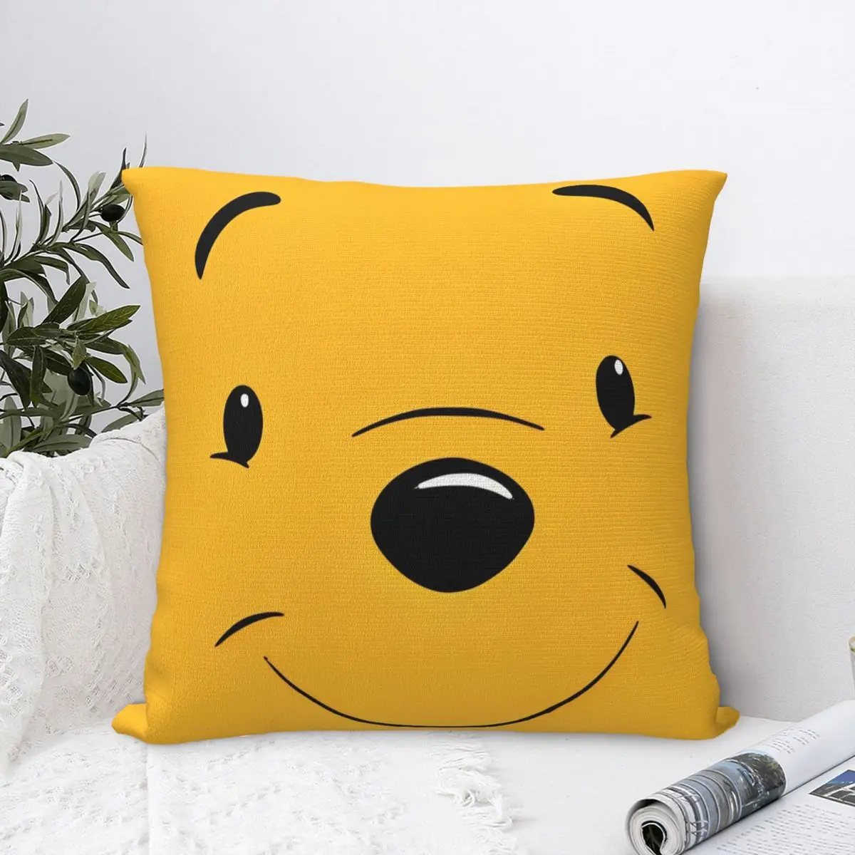 سعيد الدب الوجه ويني ذا بوه كيس وسادة مربع غطاء الوسادة مضحك سستة المخدة الزخرفية للمنزل 18"