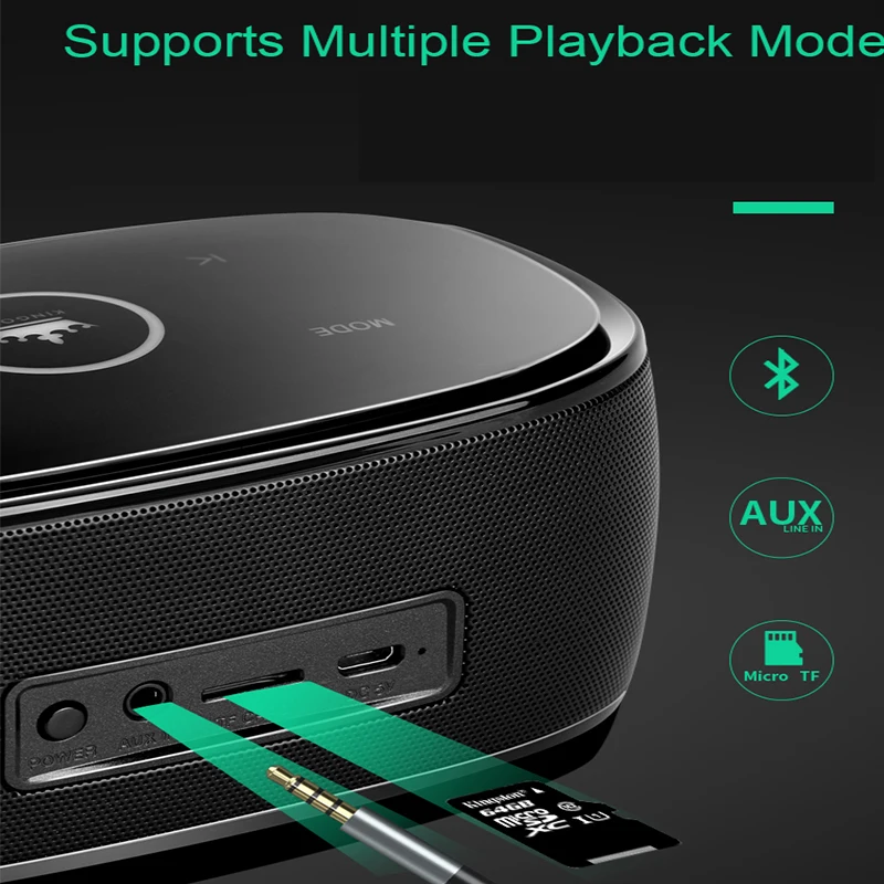 アップグレードされた新型KINGONE K5ポータブルBTスピーカー、ワイヤレスステレオサウンドバー、ハンズフリーマイク付き、TFカード、AUX音楽対応