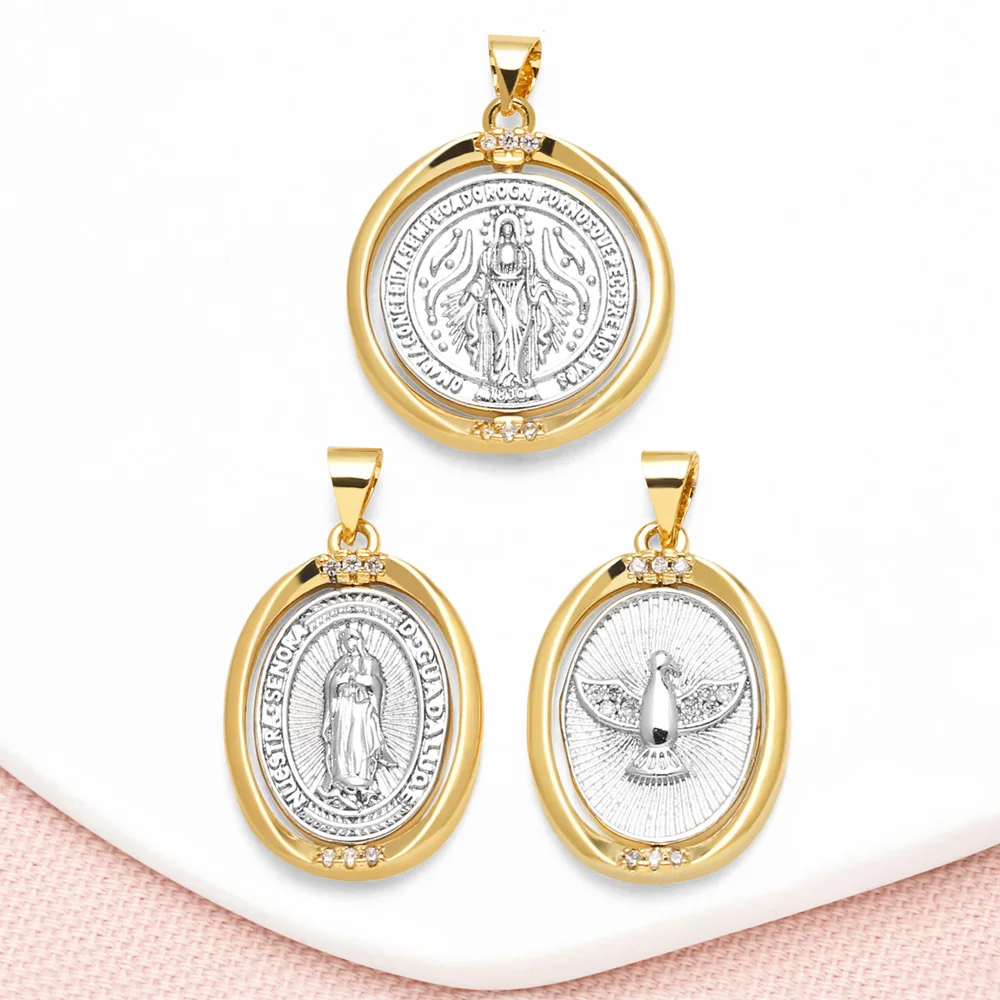 OCESRIO فضي اللون مريم العذراء قلادة للقلادة النحاس مطلية بالذهب الروح القدس البيضاوي مستلزمات صناعة المجوهرات pdta373