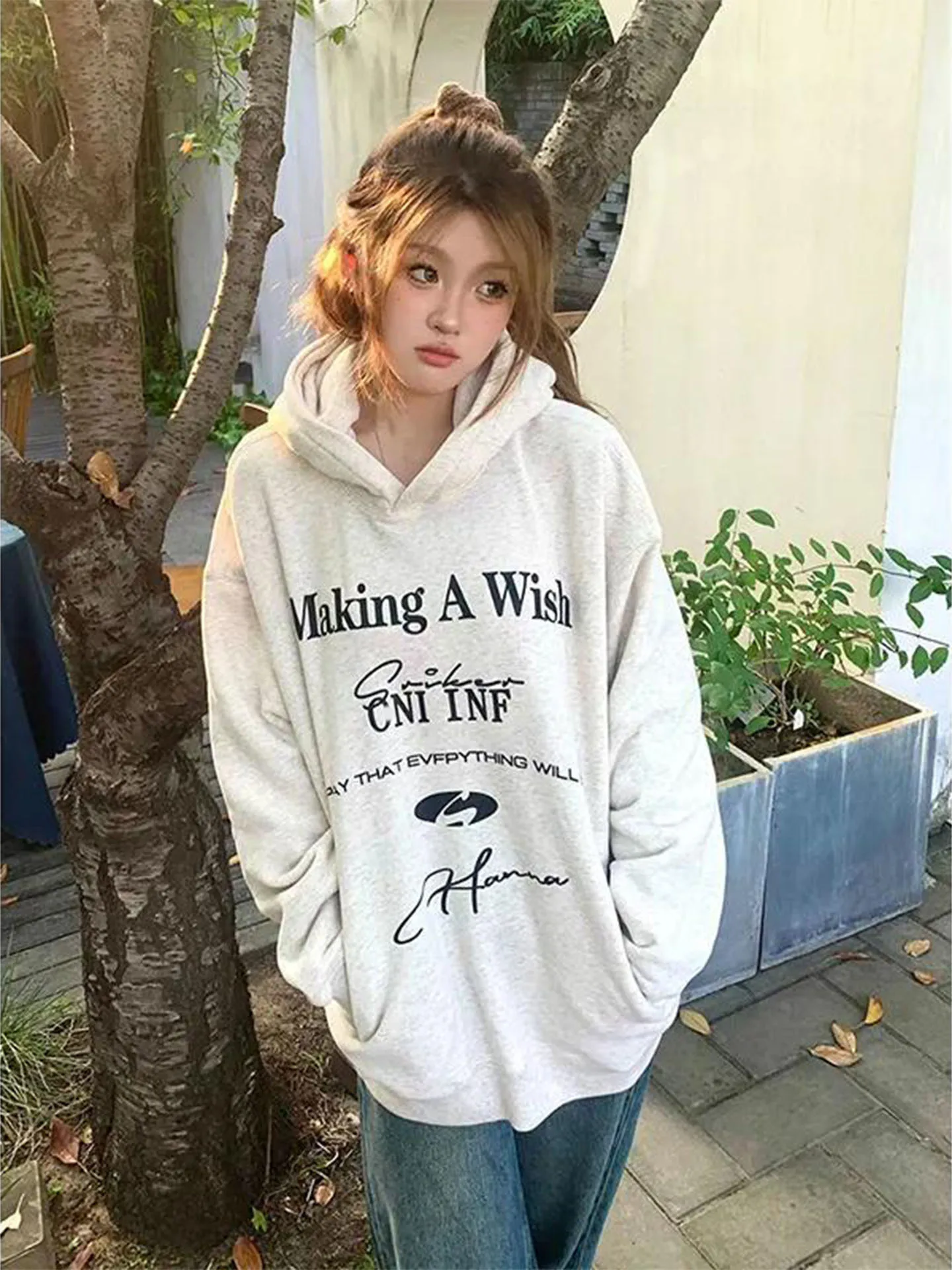 

Американская свободная толстовка с капюшоном в стиле ретро, женская осенне-зимняя толстовка с буквенным принтом Faion Sense, повседневный топ Teana Snow, брендовое полиэфирное волокно