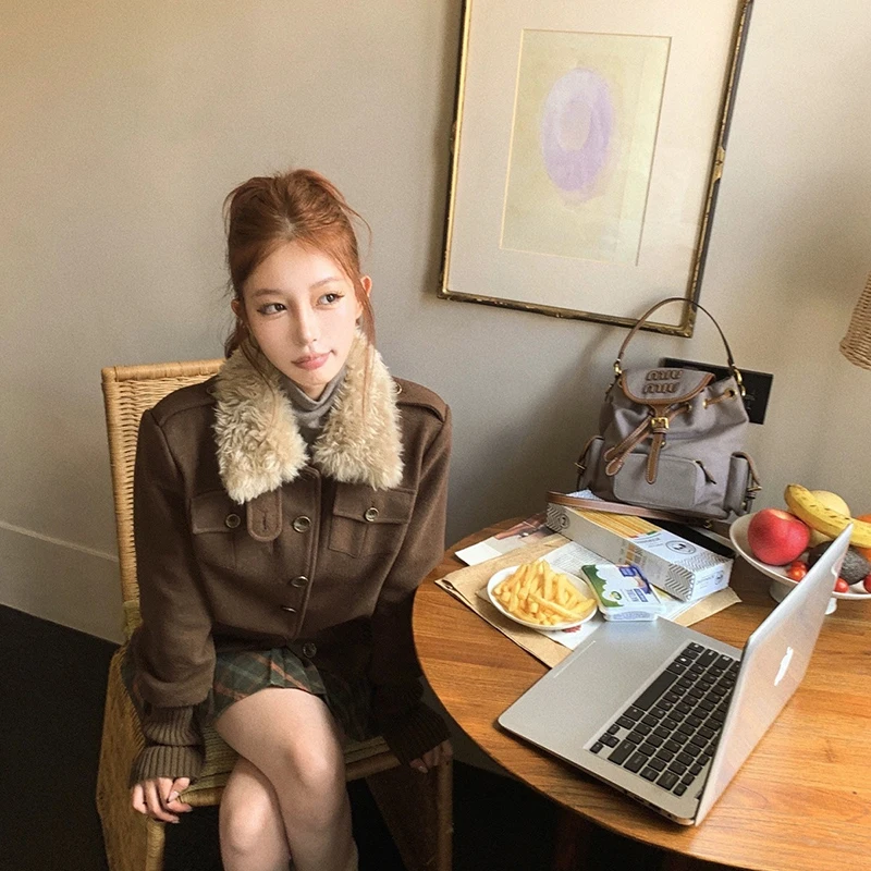 

MEXZT винтажная укороченная куртка женская Y2K Harajuku лоскутное пальто осенняя уличная одежда корейская стойка с длинным рукавом дизайн верхняя одежда новая