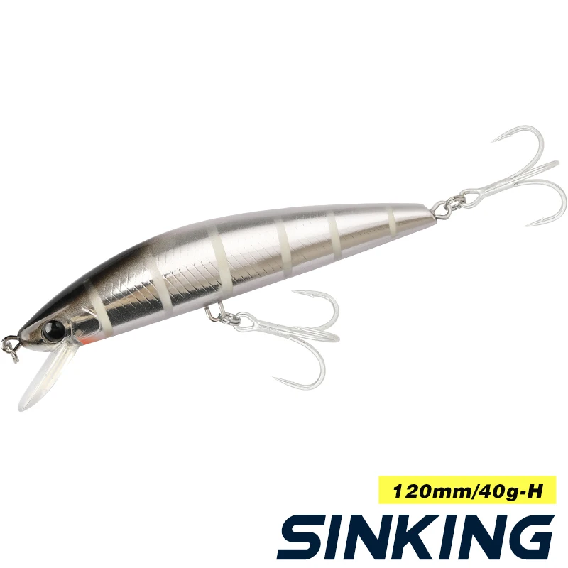 TSURINOYA 120S Sinking Minnow 12cm 40g DW37 Salzwasser Hartboot Angelköder Künstlicher Minnow-Köder mit Drillingen Wobbler
