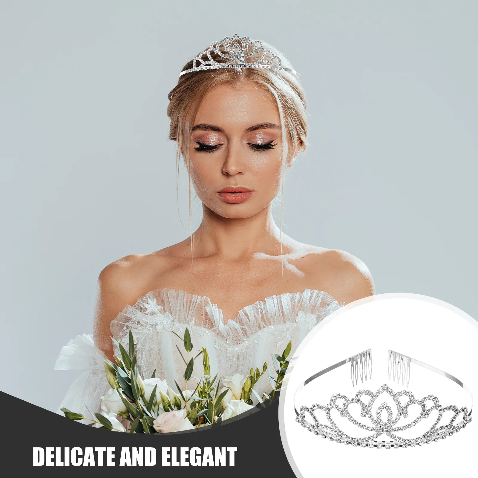 

2pcs Crown Headband Crystal Rhinestone Tiara For Wedding Bridal Party Hair Accessories Princess Crown