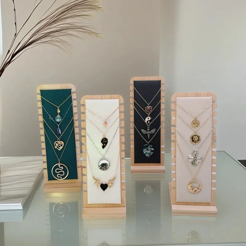 Bamboo Necklace Display Stand Wooden Multi‑Hook Jewelry Easel Showcase Holder for Necklaces - view 2