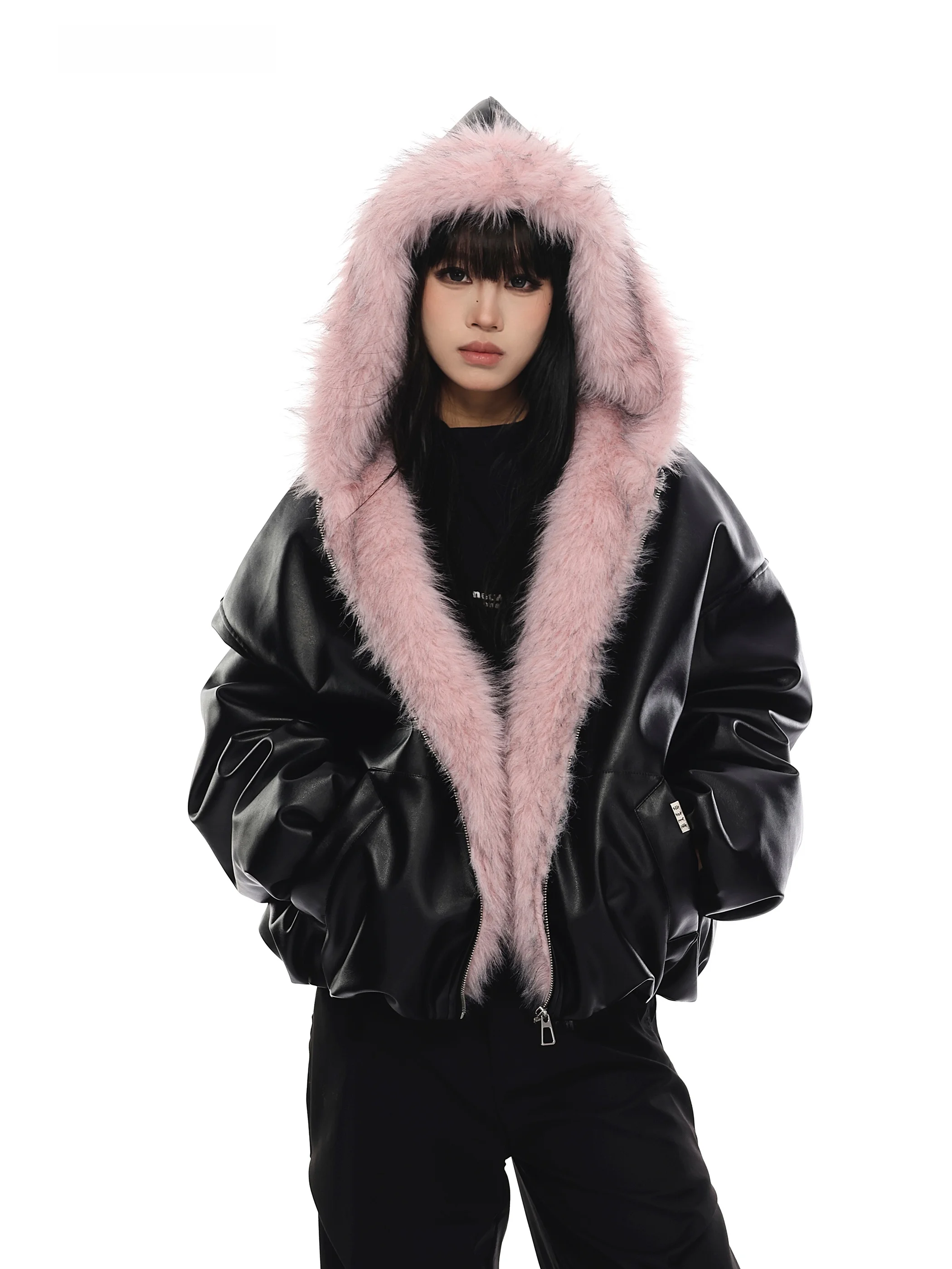 

Vinmuk зимнее хлопковое пальто из искусственной кожи с капюшоном из искусственной кожи, женская верхняя одежда с узором горного орла, High Street Sle