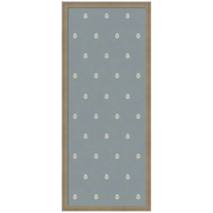 

Framed Fabric Pinboard 18 x 42, Blue Botanical Block Print Printed Linen Classic Bulletin Board for Use as a Vision Board or Wal