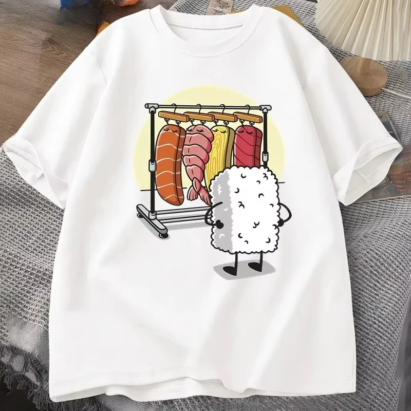 السوشي خزانة تي شيرت النساء الرجال مضحك عالية الجودة تي شيرت القطن الجرافيك تي شيرت فضفاض قصيرة الأكمام Pritned التي شيرت الرجال
