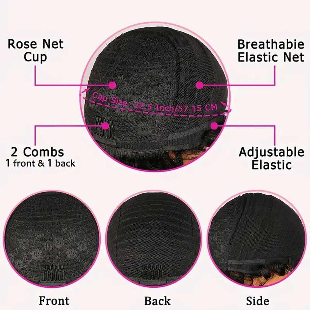 Peruka Afro Kinky Curly, afrykańska kręcona peruka wykonana w całości maszynowo z grzywką, krótka, sprężysta peruka bob z grzywką.