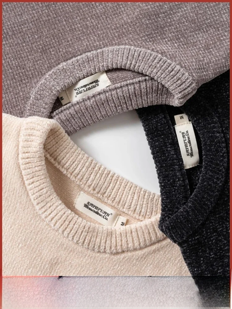

American Retro Knitted Sweater Soft Polyester Fiber round Ne Warmth Texture Sensation Autumn Winter Men's Faion Ci Sle