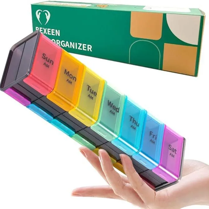 منظم حبوب كبيرة جدًا منظم 7 أيام 14 شبكة سفر محمولة مع مقصورات كبيرة لزيوت الأسماك في دواء الفيتامينات