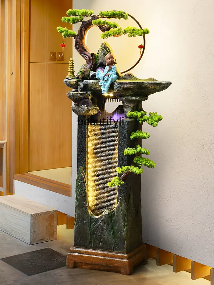 yjNew Chinese Style Artificial Mountain and Fountain Waterfall Decoration Floor-Standing Decorations Circulating Water Landscape