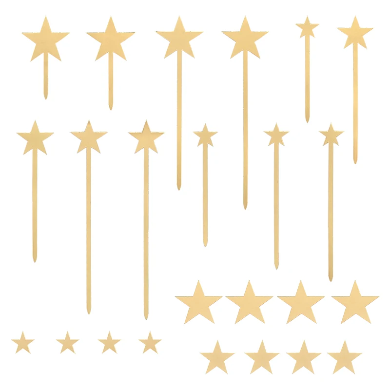 

Golden Acrylic Star Shape Cake Toppers Kitchen Baking Sticks Tool Birthday Party Cake Decorations Wedding Baby Show Decor Supply