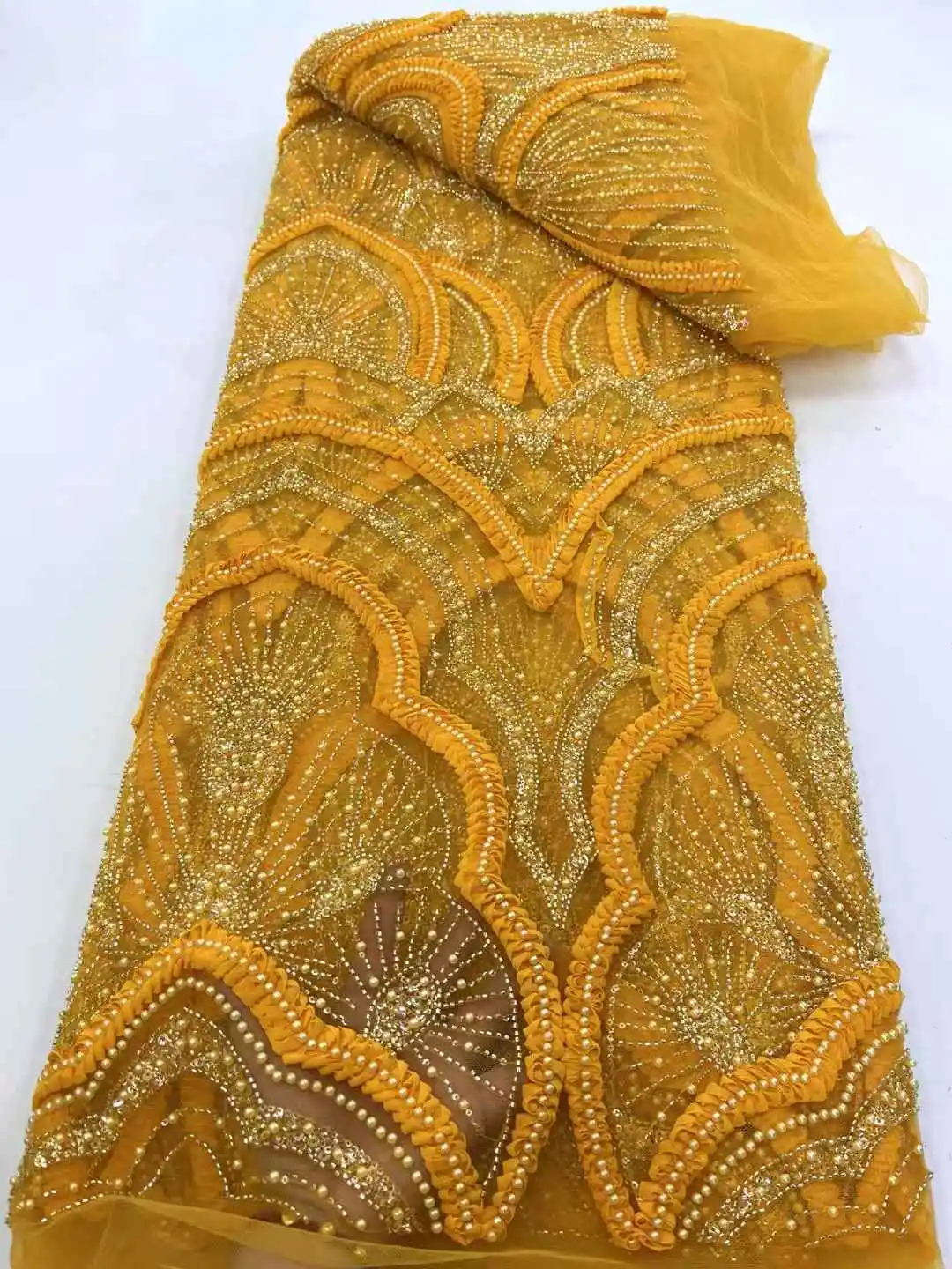 African Beaded 2025 High Quality Nigerian Sequins With Pearl Lace French Tulle Lace Fabric For Party Dress Sewing