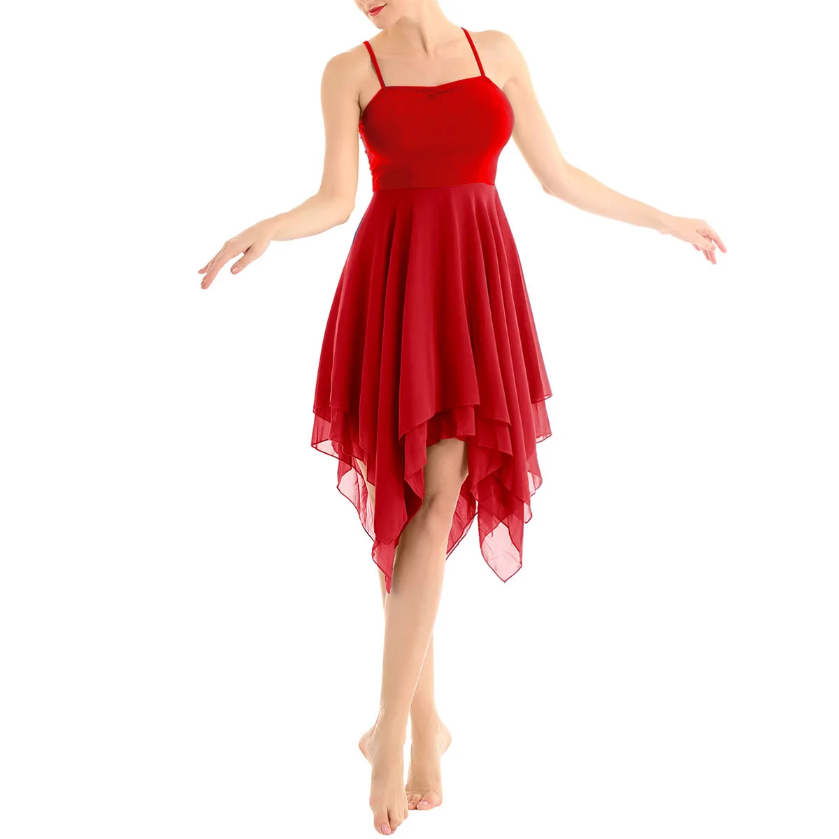 Abito da ballo per Tutu di balletto per adulti da donna cinturino per Spaghetti abito da ballo contemporaneo in Chiffon asimmetrico costumi di danza lirica