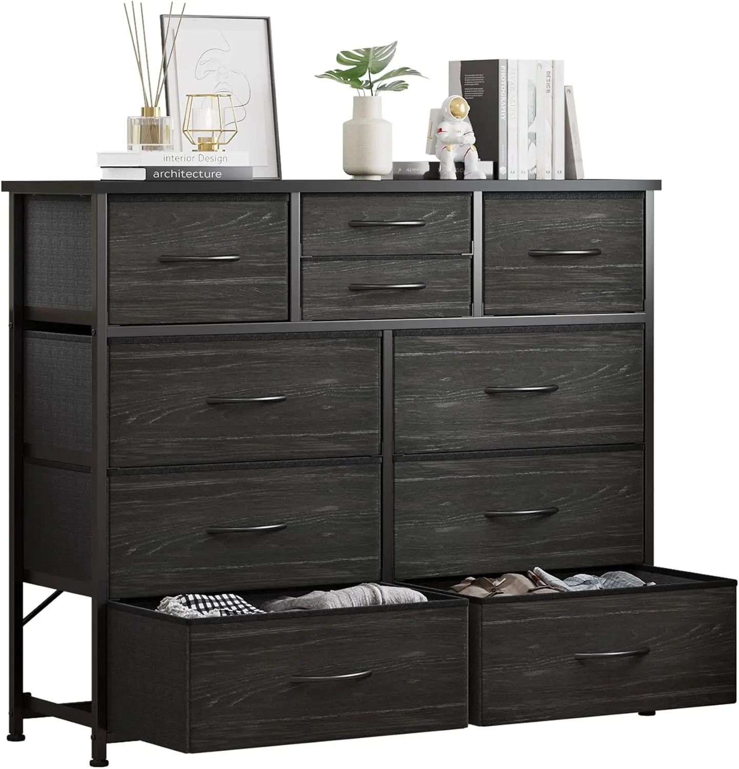 

10-Drawer Dresser, Fabric Dressers Drawers for Bedroom, Hallway, Nursery, Closets, Steel Frame, Wood Top, Easy Pull