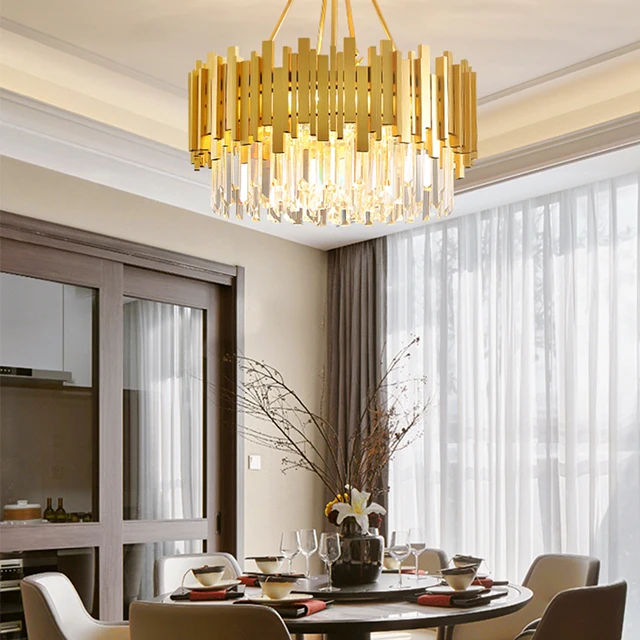 wholesale Stainless steel Post modern High-end gold large crystal chandelier for home wedding get together restaurant