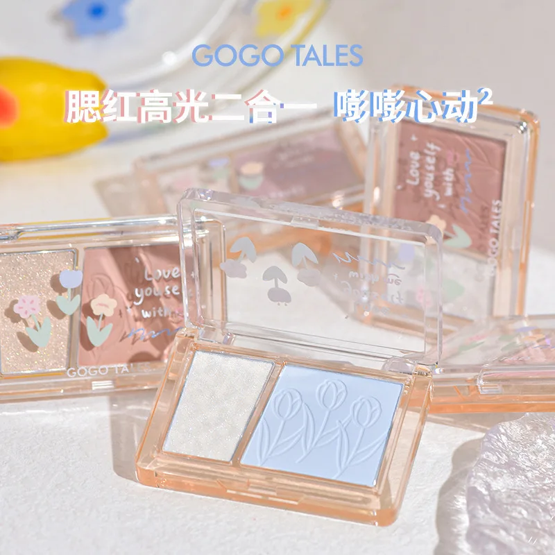 GOGO TALES Blush Waterproof Sweatproof High Gloss Contour All-in-one Disc Nude Makeup Brightening Rouge