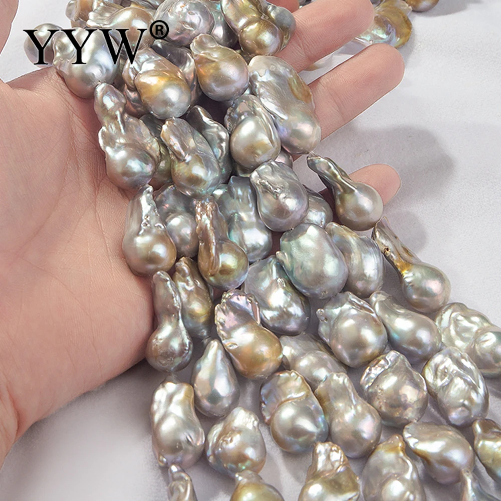 13-15cm High Quality Cultured Freshwater Nucleated Flameball Shape Pearl Beads White For Bracelets Necklace Diy Jewelry Making