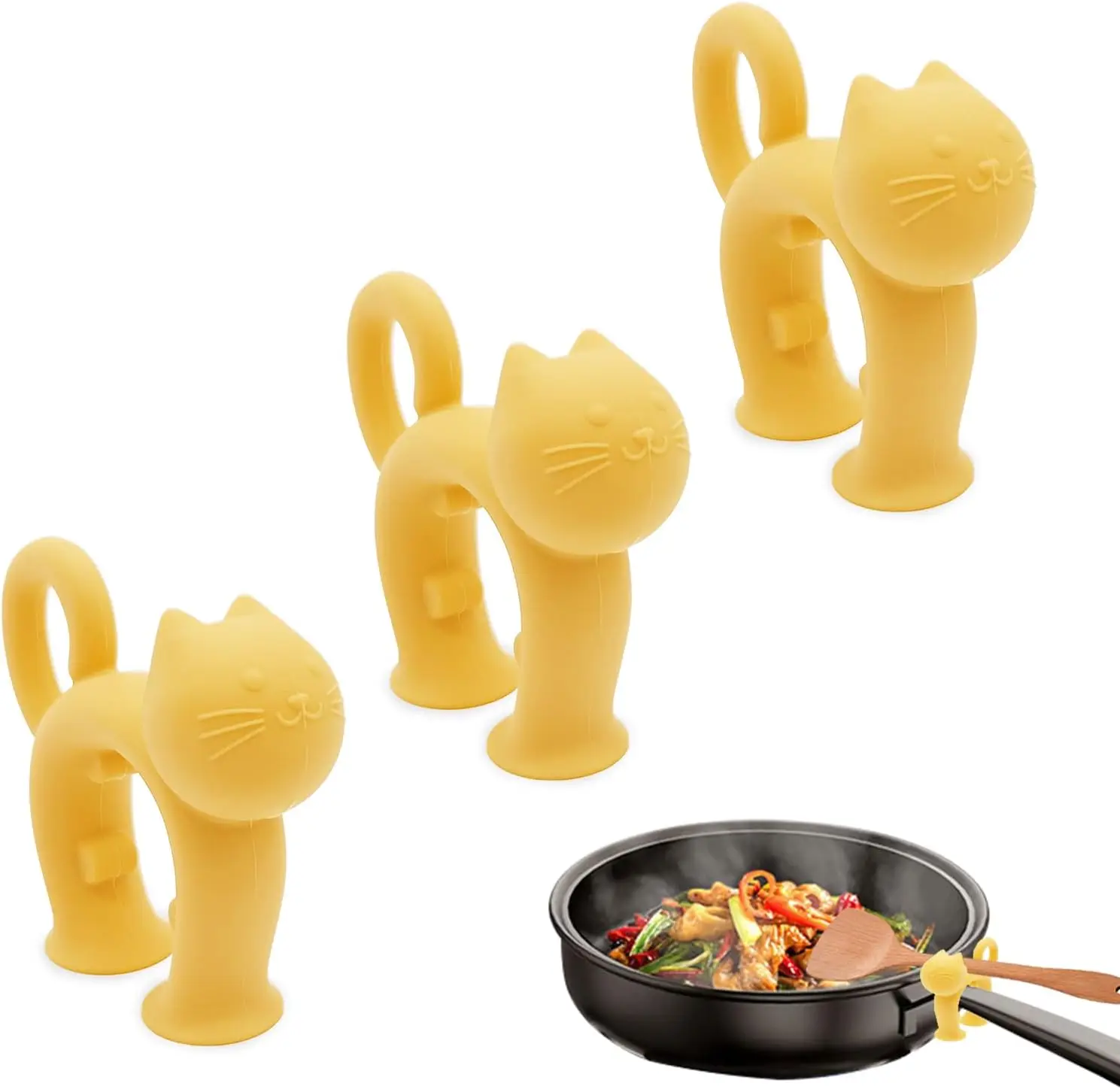 

Non-Slip Silicone Spoon Rest - 3 Pcs Cat Shaped Spatula Rack for Pot, Anti-Scalding Adjustable Cute Kitten Utensil Holder, Boil