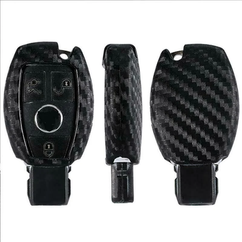 Carbon Fiber Silicone Remote Car Key Fob Cover Case Shell Holder Chain For Mercedes Benz W211 W212 W245 W203 W204 W205 W221 W222