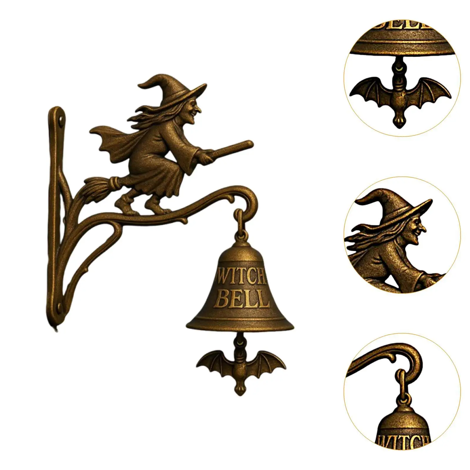 دخول جرس الباب ديكور خمر نمط هالوين الساحرة ركوب مكنسة ريفي عشاء جرس للمنزل داخلي في الهواء الطلق خارج جدار حديقة #5