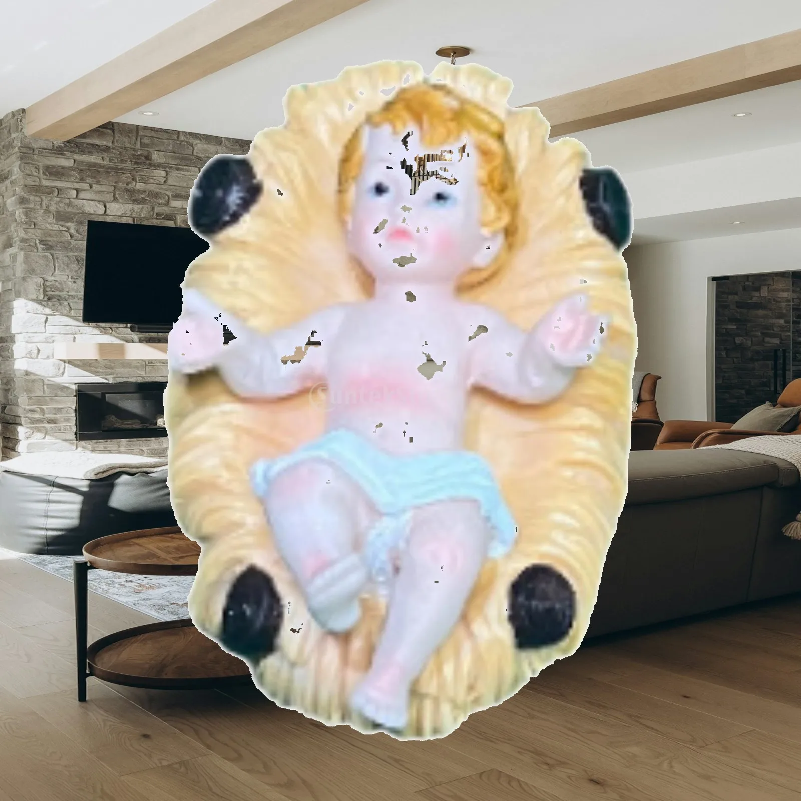 Baby Jesus Statue Sculpture Crafts Ornament Nativity Figurine Tabletop Decoration for Holiday Home Office Living Room Hallway