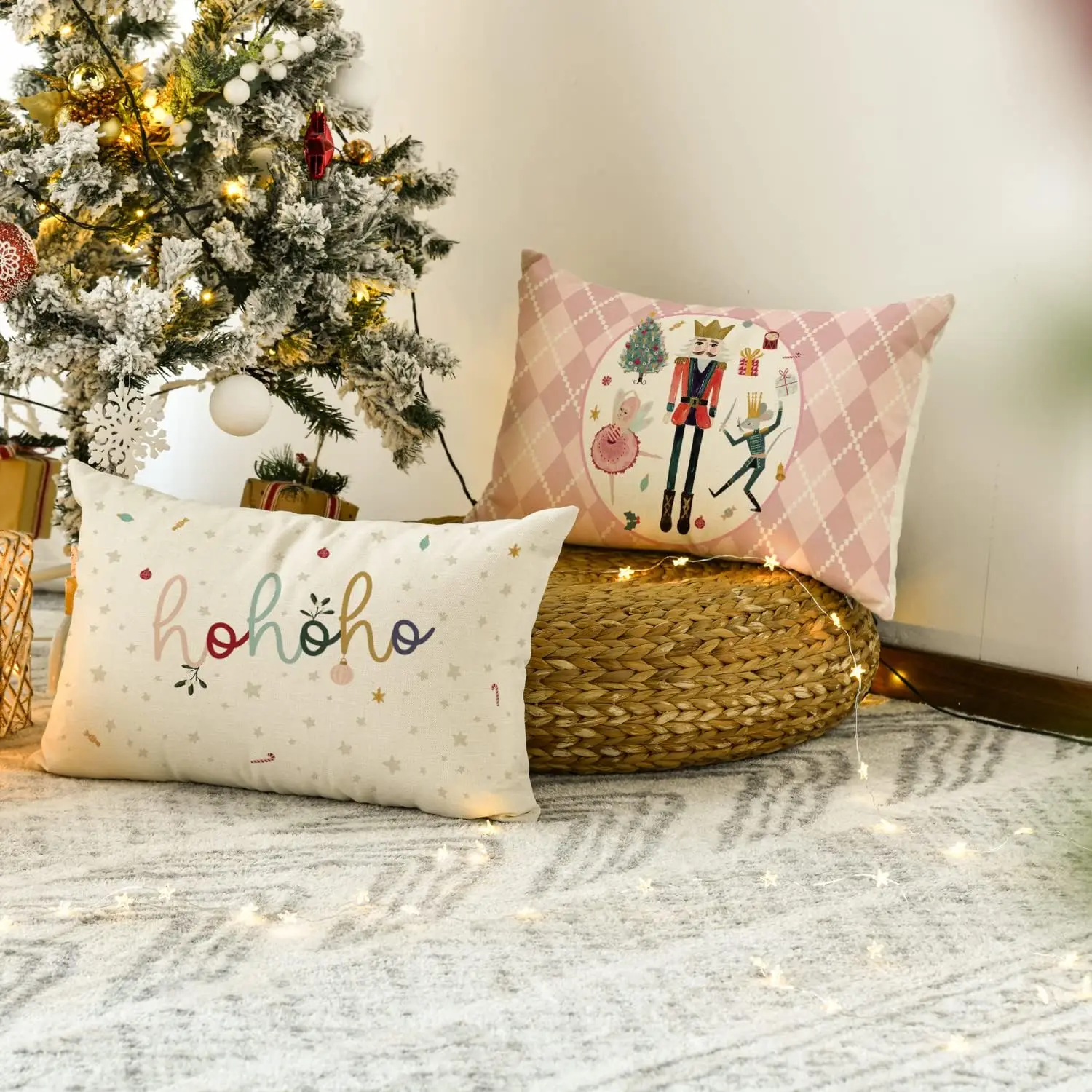 Pink Throw Pillow Cover Christmas Merry Winter Holiday Party Cushion Cover Sofa Linen Waist Pillow Cover 30X50cm